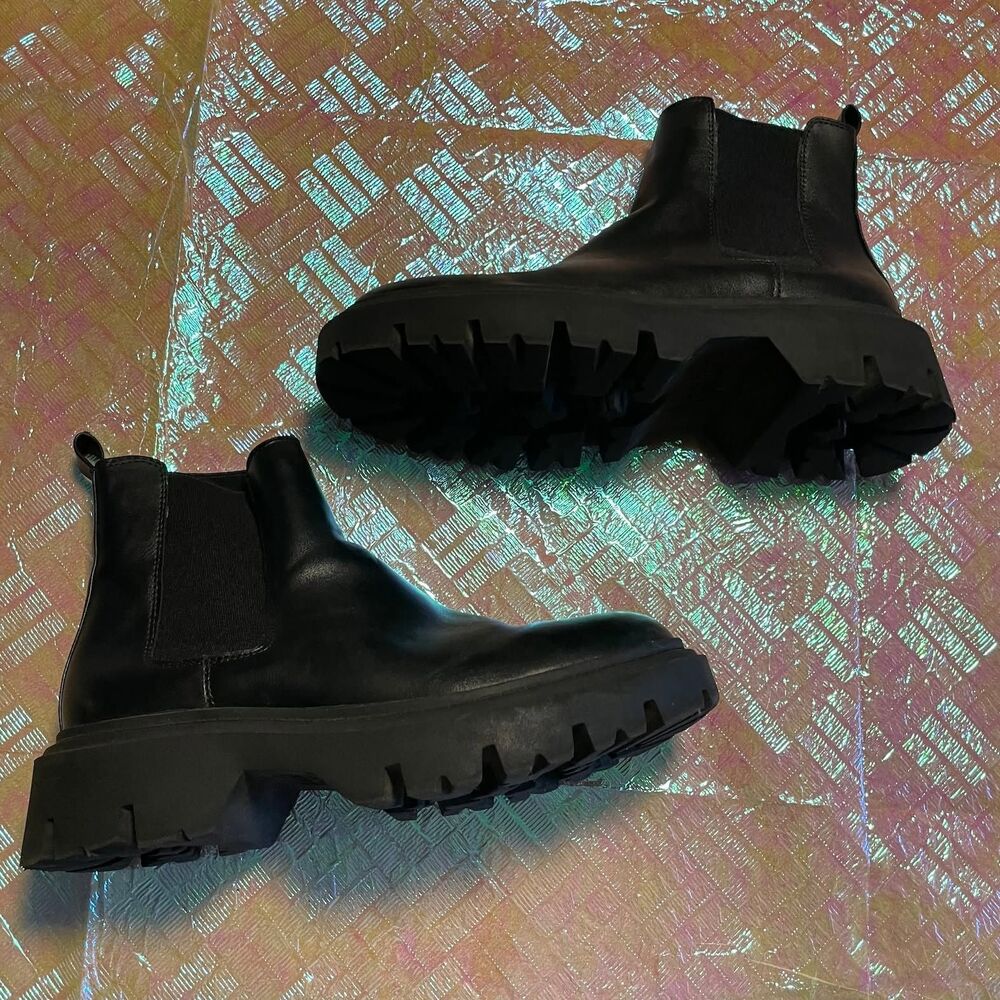 Primark Leather Block Slip-on Boots Black size 7